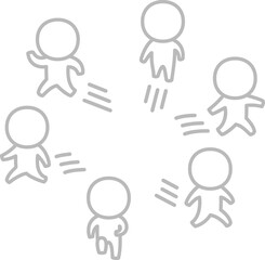 バラバラの方向へ走り去る人々、解散