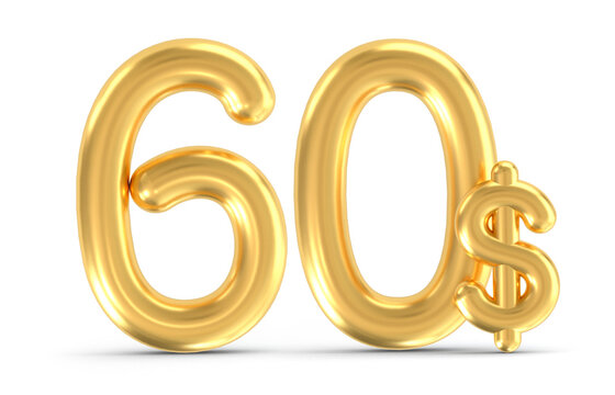 3d golden 60 dollar isolated on background. 3d illustration.