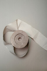 Roll of toilet paper on a grey background