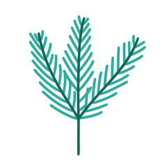 Christmas tree green branch vector icon. Hand drawn illustration isolated on white. A twig of a coniferous plant with thorns. Simple bright botanical doodle. Flat clipart for card design, posters, web