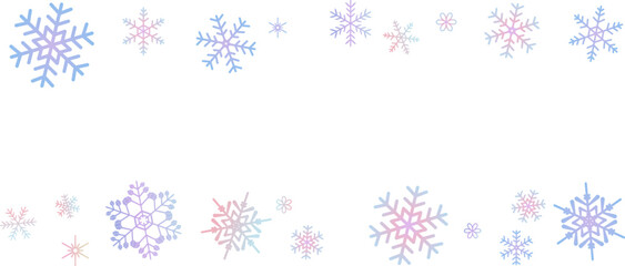 ペールトーンのグラデーションの雪の結晶の背景イラスト　フレーム素材　ベクター素材