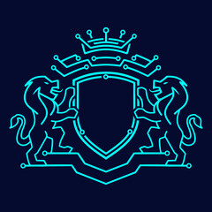 Fototapeta premium Classic light blue 2 lion logo holding and protecting security technology shield