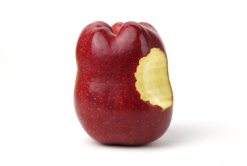 Bitten apple on white background.