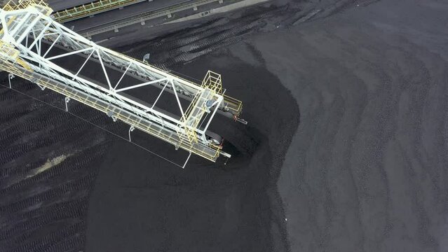Coal terminal with technics working in it.