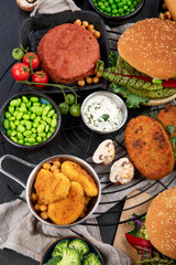 Variety of plant based meat, food.