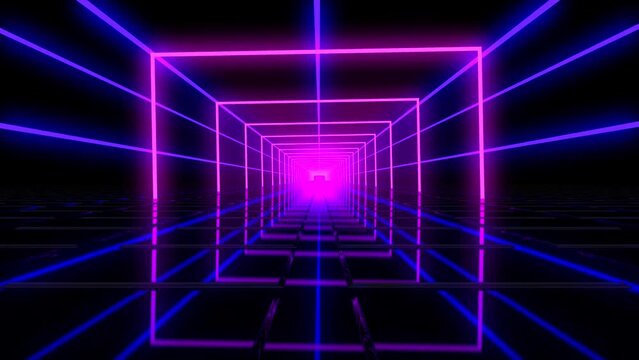 Abstract sci-fi corridor, neon uv light. 3d render
