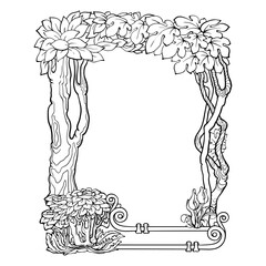 Floral Border. Outline hand drawn botanica frame. Vector illustration.