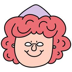 Happy old woman vector illustration in line filled design