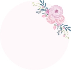 pink circle frame watercolor floral wreath background design element
