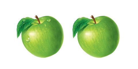 Green apple, illustration, isolated on white background, realism, photo realistic