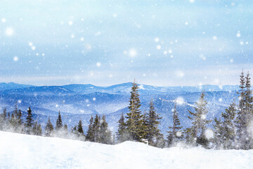 winter landscape. mountains in snowfall