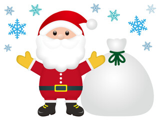 サンタクロース　プレゼント袋と雪