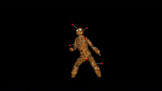 Voodoo Doll in Magic Pins at Halloween Dance - 3D Animation with Alpha Channel