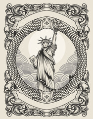 illustration vintage liberty statue with retro style