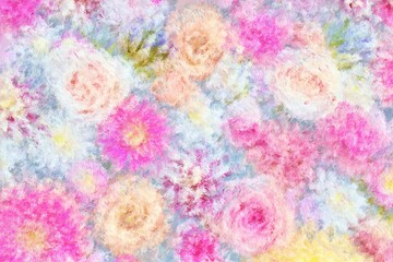 Hand painted flower wallpaper with impressionist style - obrazy, fototapety, plakaty