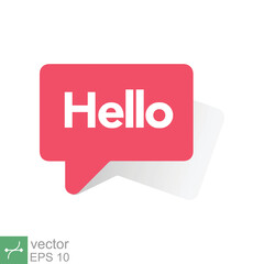 Hello text bubble, red speech message icon. Simple flat style. Chat design, cloud, vintage banner template, communication concept. Vector illustration isolated on white background. EPS 10.