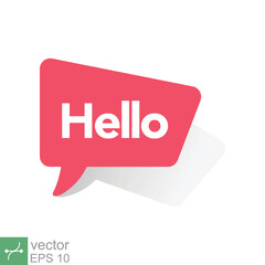 Hello text bubble, red speech message icon. Simple flat style. Chat design, cloud, vintage banner template, communication concept. Vector illustration isolated on white background. EPS 10.