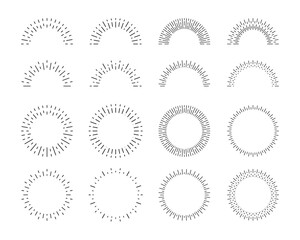 サンバーストのイラストセット　フレーム　太陽線　太陽光線　放射線状　集中線　飾り　装飾　花火　輝き