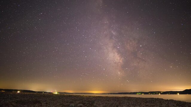 Time-lapse of the Milky Way moving across the sky above a lake.  Shot in northern Michigan in 4K