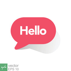 Hello text bubble, red speech message icon. Simple flat style. Chat design, cloud, vintage banner template, communication concept. Vector illustration isolated on white background. EPS 10.