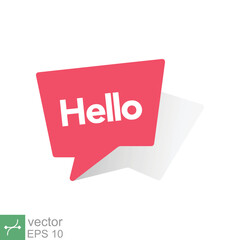 Hello text bubble, red speech message icon. Simple flat style. Chat design, cloud, vintage banner template, communication concept. Vector illustration isolated on white background. EPS 10.