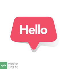 Hello text bubble, red speech message icon. Simple flat style. Chat design, cloud, vintage banner template, communication concept. Vector illustration isolated on white background. EPS 10.