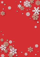 クリスマス　雪の結晶の背景　フレーム　赤