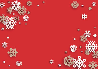 クリスマス　雪の結晶の背景　フレーム　赤