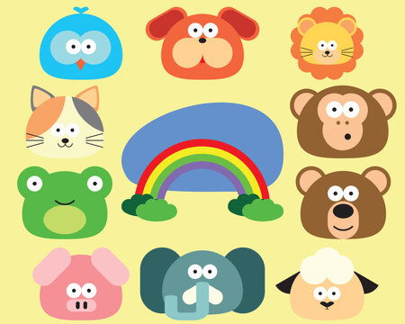 10 Cute Animal Face Flat Template