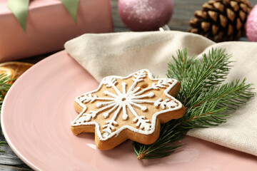 Concept of Happy New Year, Christmas table setting, close up