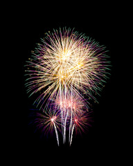Obraz premium Beautiful fireworks display isolated on black background for celebration and anniversary..