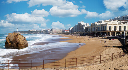 Famous Biarritz beach with ocean waves, France, Aquitaine