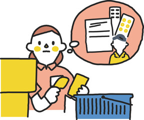 家計を支えるためアルバイトをして家族を助けているヤングケアラー　イラスト素材
