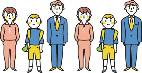 家族を支えるヤングケアラー　真顔と笑顔　イラスト素材
