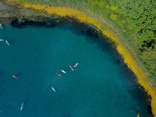 rowing board on the lake top view