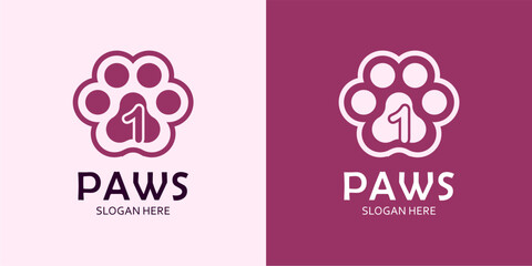 Pet Paw with Letter 1 Logo Design