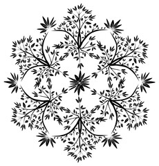 Abstract image. An artistic and antique black tree in a mandala pattern on white background.