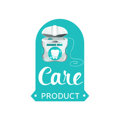 Dental floss icon. Oral care and hygiene, dentistry and teeth health vector icon, dentist clinic or center emblem with dental floss thread or string container, molar tooth