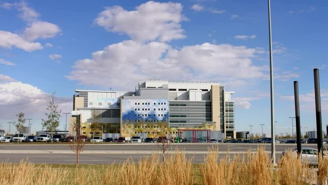 Timelapse of the South Health Campus in Auburn Bay in Calgary, Alberta, Canada