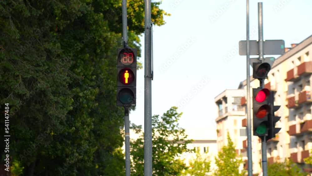 Aufkleber static view of the countdown of a red traffic light with prohibition to cross the street.