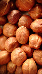Large hazelnuts peeled without shell selective focus close-up