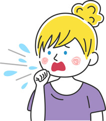 咳をする、私服の白人女性のイラスト