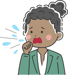 咳をする、黒人ビジネスウーマンのイラスト