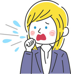 咳をする、白人ビジネスウーマンのイラスト