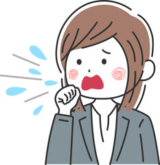 咳をする、ビジネスウーマンのイラスト