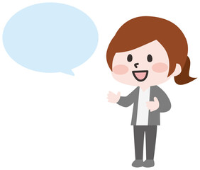 話すスーツの女性会社員