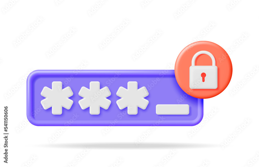 Aufkleber 3d password field with padlock isolated. render hidden password symbol in pad lock. computer data pr