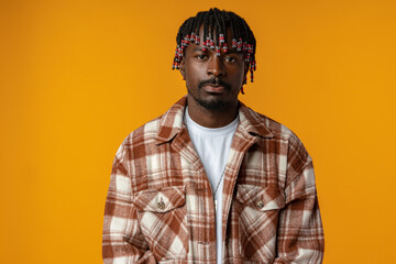Fototapeta premium Young african man wearing casual clothes standing on yellow background