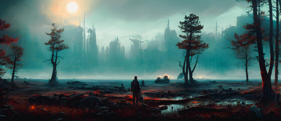 Artistic concept painting painting of a battlefield landscape, background illustration.