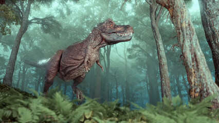 Tyrannosaurus in the forest.